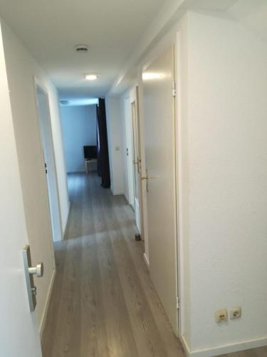 a hallway of an apartment with white walls and wooden floors at Kunstgasse 11, Wohnung 10 in Altenburg