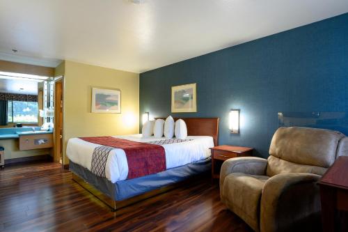 une chambre d'hôtel avec un lit et une chaise dans l'établissement Americas Best Value Inn - Phoenix / Ashland, à Phoenix