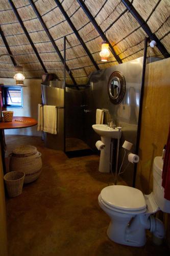 a bathroom with a toilet and a sink at Ongula Village Homestead Lodge in Omupumba