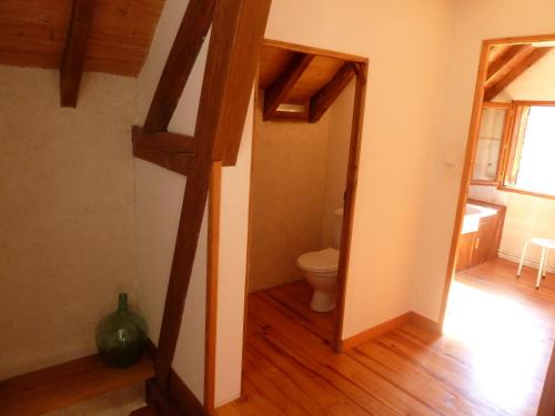 a bathroom with a toilet and a staircase in a room at gite le Clot in Seix