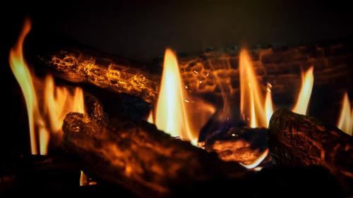 a close up of a fire in a fireplace at Hotel Traumblick in Oberhof