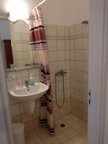a bathroom with a sink and a shower at Anna Studios in Agios Prokopios