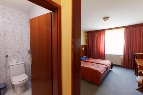 a bathroom with a bed and a toilet in a room at Gostišče Prosnik in Ormoz