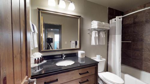 a bathroom with a sink and a toilet and a mirror at Flanigan`s Resort and Spa in Springdale