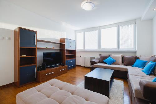 a living room with a couch and a tv at BB´s Apartment&Unterkunft in Belgrade