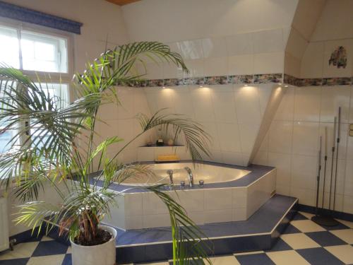 a bathroom with a tub with two plants in it at Zeilinger Villa in Knittelfeld
