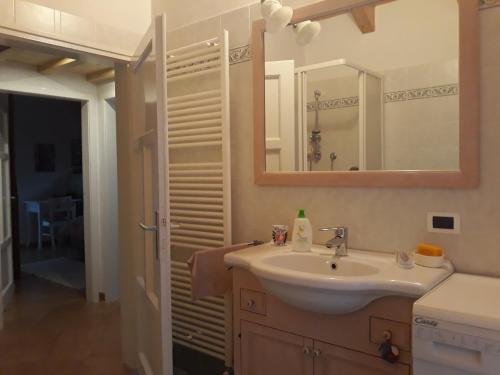 a bathroom with a sink and a mirror at Aprt Val di Fiemme - Molina in Castello di Fiemme