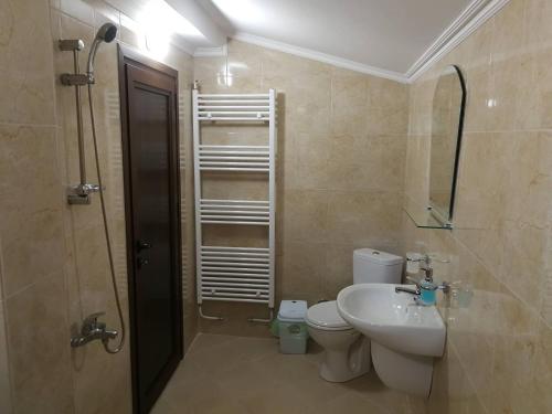 a bathroom with a toilet and a sink at Слънчевата къща in Kovachevitsa