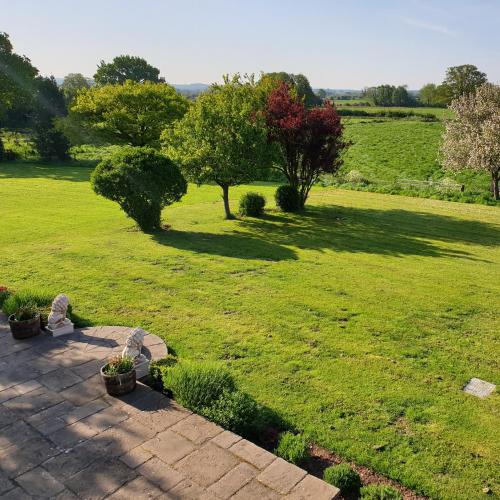 a view of a field of grass with trees in the background at The Moorhead Bed & Breakfast in Wem