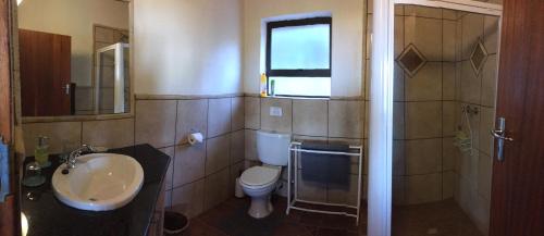 a bathroom with a sink and a toilet at Pomeroy Lodges in Rietrivier