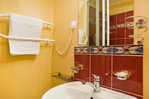 薩爾杜斯的住宿－德曼斯酒店，一间带水槽和镜子的浴室