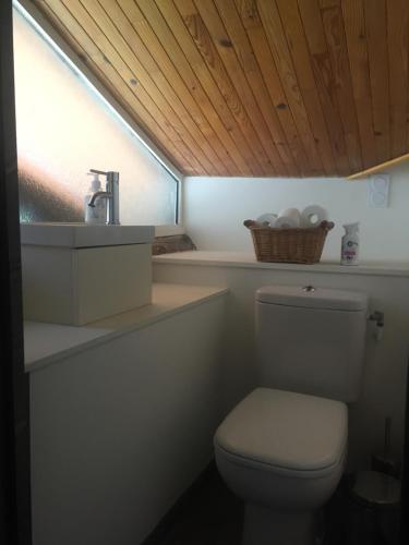 een badkamer met een toilet en een wastafel bij 2 Chemin des Epinois in Séez