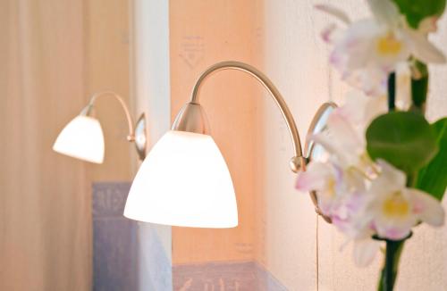 a pair of lights next to a vase of flowers at Demians in Saldus