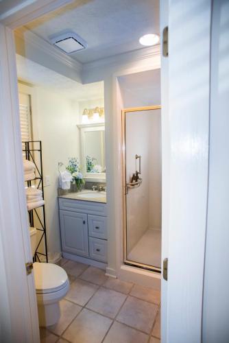 a bathroom with a shower and a toilet and a sink at Fairview Inn in Jackson