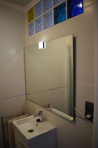 La salle de bains est pourvue d'un lavabo et d'un miroir. dans l'établissement Apartamento en el centro histórico, à Cordoue