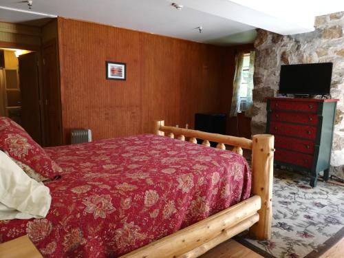 a bedroom with a bed and a tv on a wall at The Woods Inn in Inlet