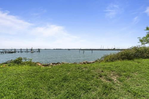 a view of a large body of water with a dock at Charming Waterfront Cabin Cabin in Norfolk