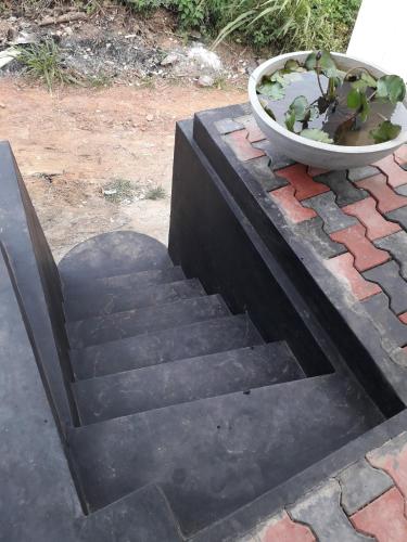 a planter sitting on top of a set of stairs at The Wave's Guest House in Mirissa