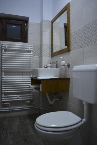a bathroom with a toilet and a sink at Casa Muskátli Vendégház in Sovata