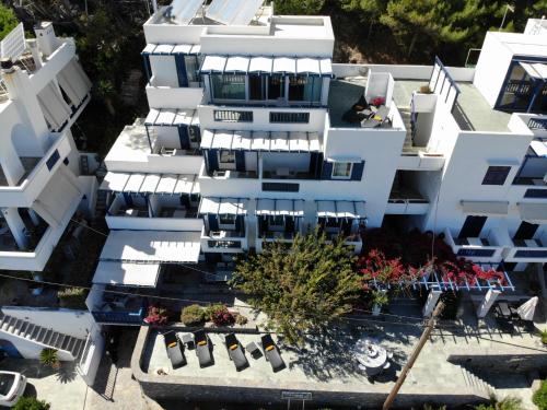 an aerial view of a white building at Theoxenia Chios Apartments in Paralia Agias Foteinis