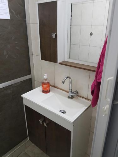 a bathroom with a sink and a mirror at Apartamento aconchegante em Copacabana - unid 1016 in Rio de Janeiro