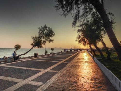 a street with trees on it next to the water at SEASIDE SUNSET WALKS in Athens