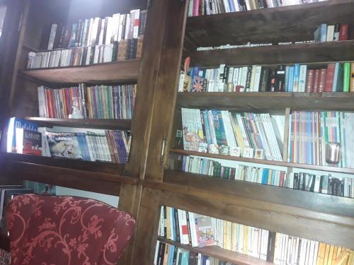 une étagère remplie de livres dans l'établissement Chambres d'hôtes Belle Occitane, à Tarascon-sur-Ariège