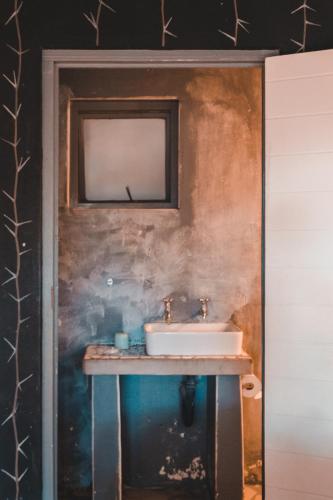 a bathroom with a sink and a mirror at The Prawn Hatchery Pty Ltd on Amatikulu in Dokodweni
