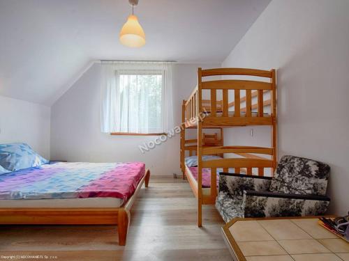 a bedroom with a bunk bed and a ladder at Brzozowe Zacisze in Łagów