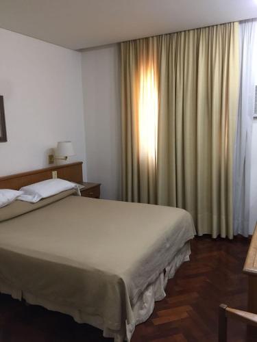 a bedroom with a large bed and a window at Hotel Cervantes in Mendoza