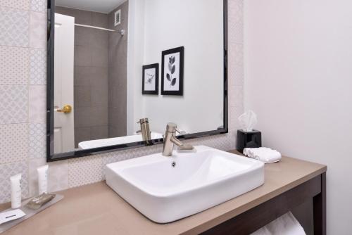 a bathroom with a white sink and a mirror at Country Inn & Suites by Radisson, Tinley Park, IL in Tinley Park