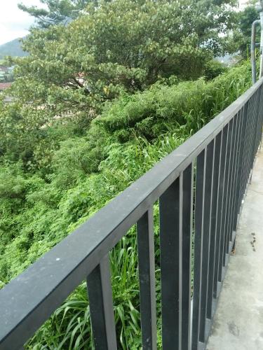 a metal rail next to a garden with plants at Top View in Hatton
