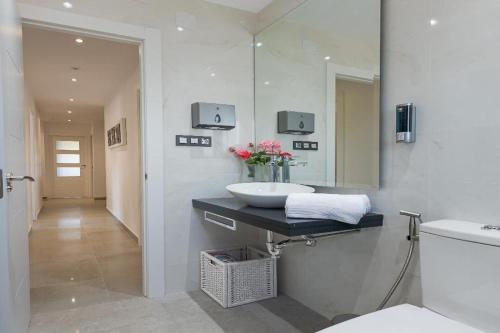 ein Bad mit einem Waschbecken und einem Spiegel in der Unterkunft NEW. LUXURY VILLA C&C. JARDÍN, PISCINA Y BARBACOA in Granada
