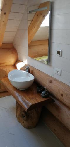 a bathroom with a sink and a mirror at Chalet le Dorf in Nötsch