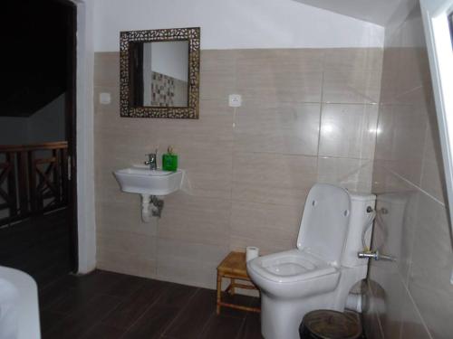 a bathroom with a toilet and a sink at Ecole Lodge Antananarivo in Mahitsy