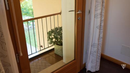 a door leading to a balcony with a potted plant at Antico Alveo in Camponogara