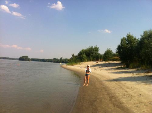 a woman standing on a beach near the water at kuća za odmor Vesna četiri zvjezdice in Opatovac