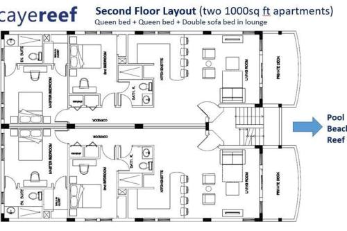 a schematic diagram of a floor plan of a house at Caye Reef Condos in Caye Caulker