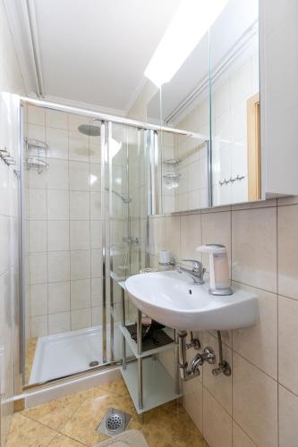 a bathroom with a sink and a shower at Apartment Natur in Bled