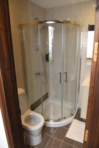 La salle de bains est pourvue d'une douche et de toilettes. dans l'établissement Spiti tis Irinis, à Pedoulas
