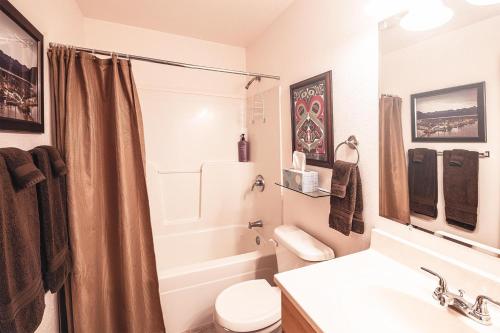 uma casa de banho com um WC e um lavatório em Front Room Lynnview Lodge em Haines