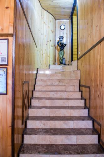 a staircase in a building with a vase on the wall at Пані Анна in Kamianets-Podilskyi