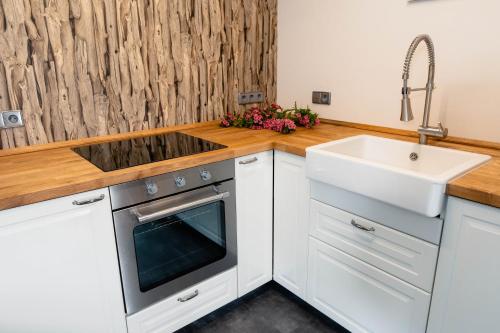 Kuchyň nebo kuchyňský kout v ubytování Apartment Schwarz Waldperle