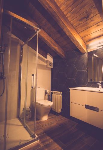 a bathroom with a toilet in a room at Palomba Rural in Espinilla