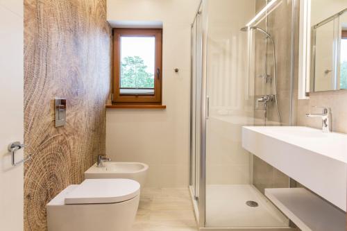 a bathroom with a toilet and a sink and a shower at Royal Hill Residence in Zakopane