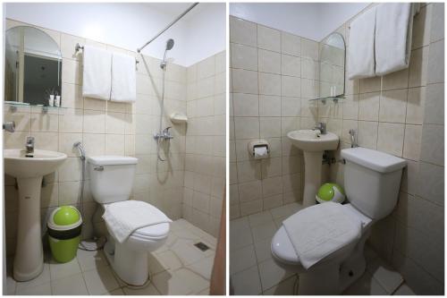 two pictures of a bathroom with a toilet and a sink at OYO 210 Apple Tree Suites in Cebu City