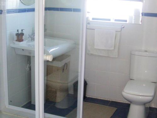 a bathroom with a toilet and a sink at Anglers Paradise in Eersterivierstrand
