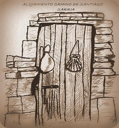 a drawing of a fireplace with a bottle on it at Pensión La Estación in Sarria