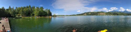 a large body of water with people on a dock at Villa Vanessa - Ferienwohnungen - Appartement in Gösselsdorf