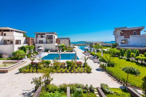 an aerial view of a resort with a swimming pool at Apolonia Resort in Sozopol